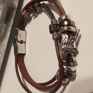 Tibetan silver Parataxis Dragon multi layer leather bracelet. NWOT
